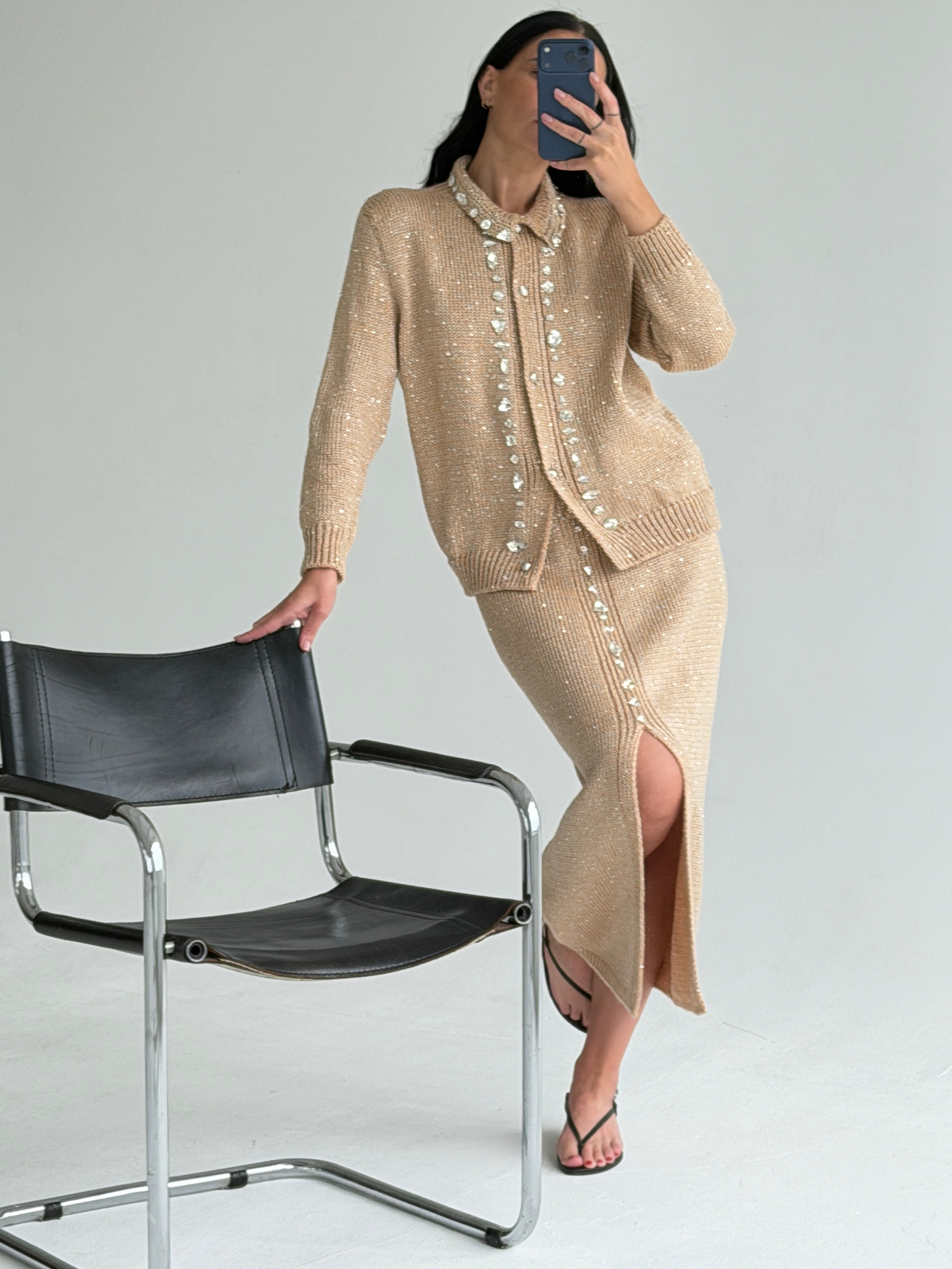 Estelle crystal-embellished set in beige