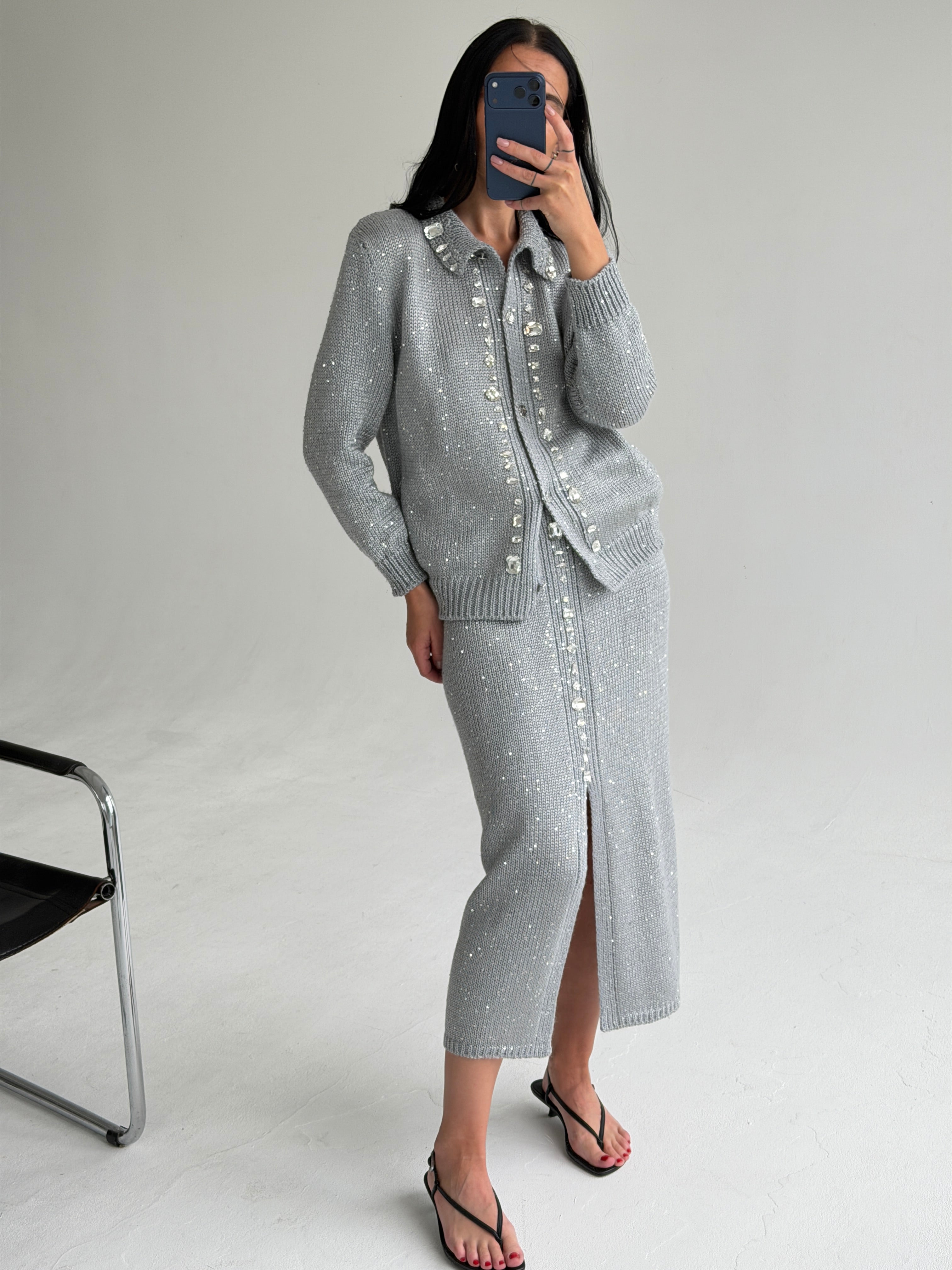 Estelle crystal-embellished set in Grey