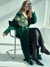 Load image into Gallery viewer, Green long Cardigan with Flower
