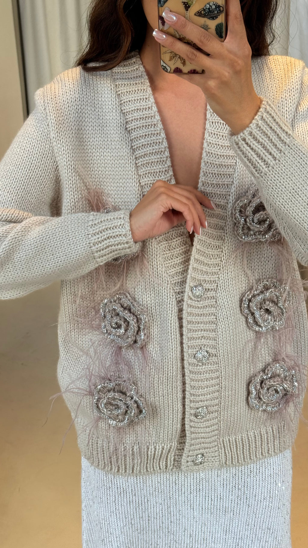 Rose embellished cardigan