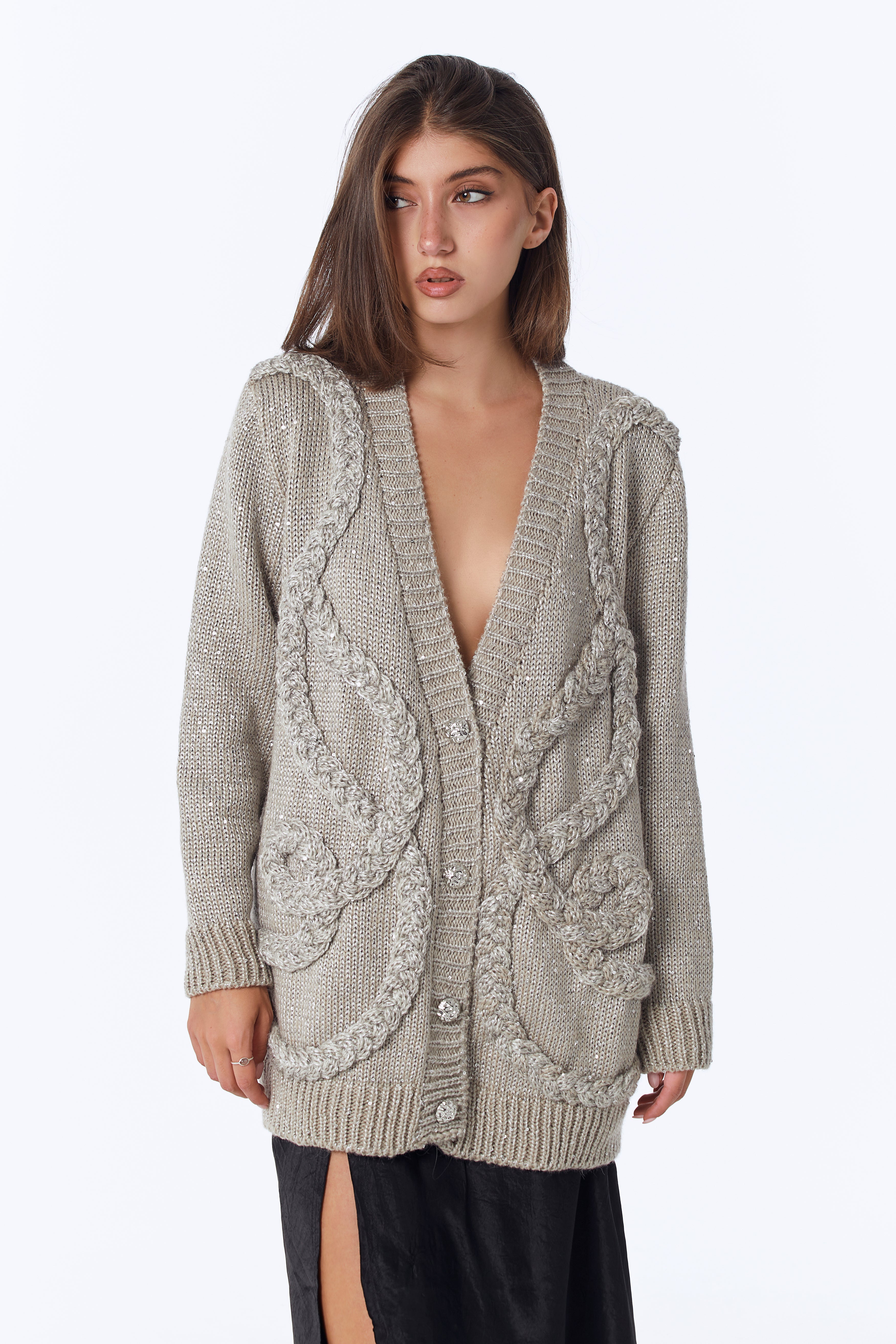 GREY BRAID CARDIGAN