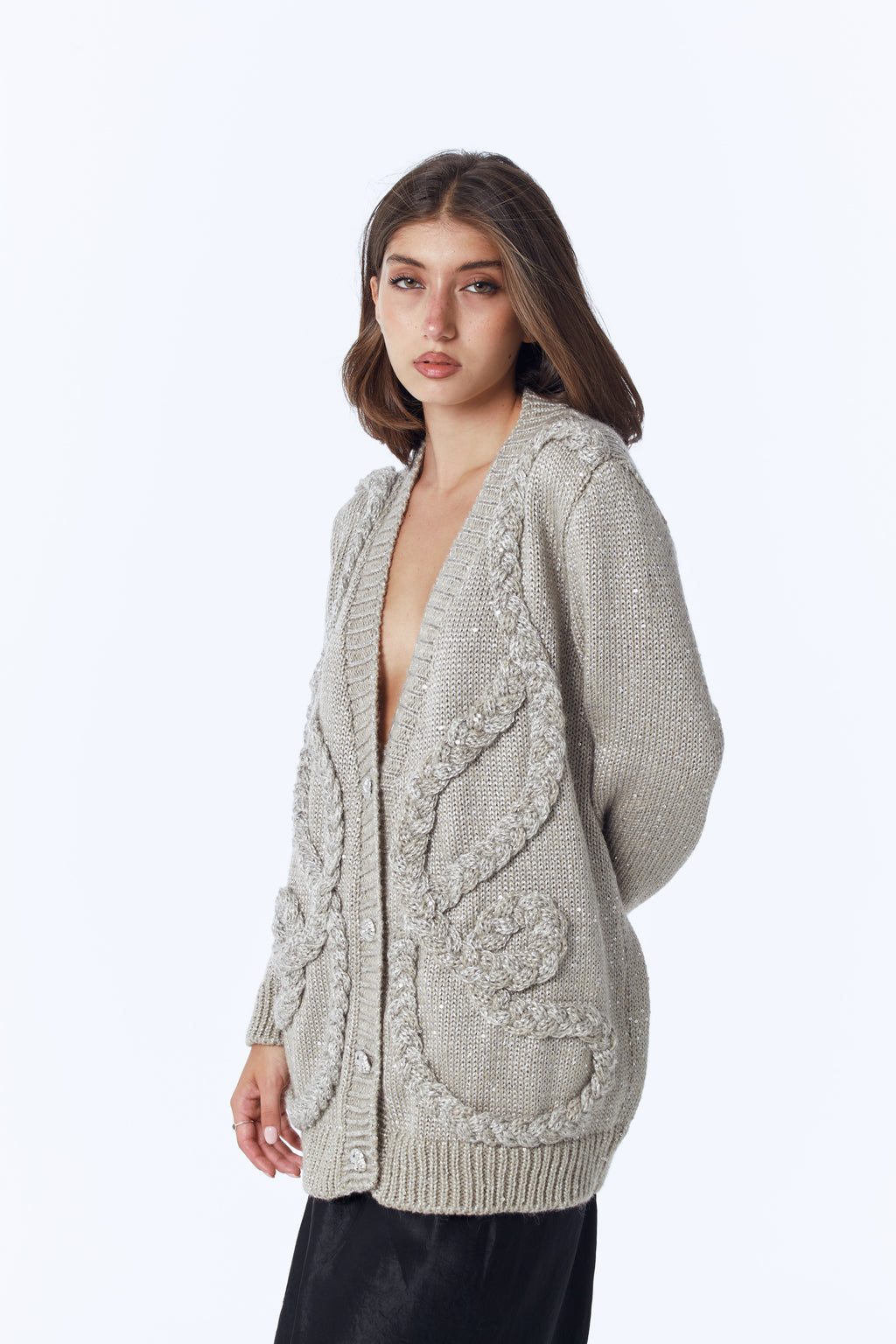 GREY BRAID CARDIGAN