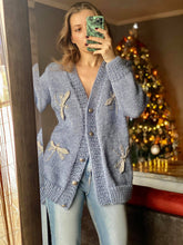 Load image into Gallery viewer, Denim handknitted cardigan with embroidery
