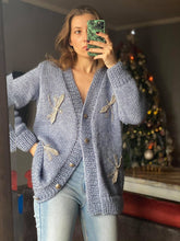 Load image into Gallery viewer, Denim handknitted cardigan with embroidery
