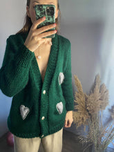 Load image into Gallery viewer, Green cardigan with silver hearts
