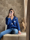 Blue wool sweater with hearts