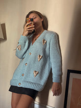 Load image into Gallery viewer, Blue cardigan with golden hearts
