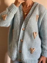 Load image into Gallery viewer, Blue cardigan with golden hearts
