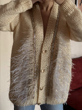 Load image into Gallery viewer, Creamy wool cardigan with beads and feathers
