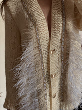 Load image into Gallery viewer, Creamy wool cardigan with beads and feathers
