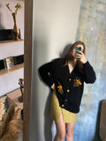 Black wool cardigan with embroidery