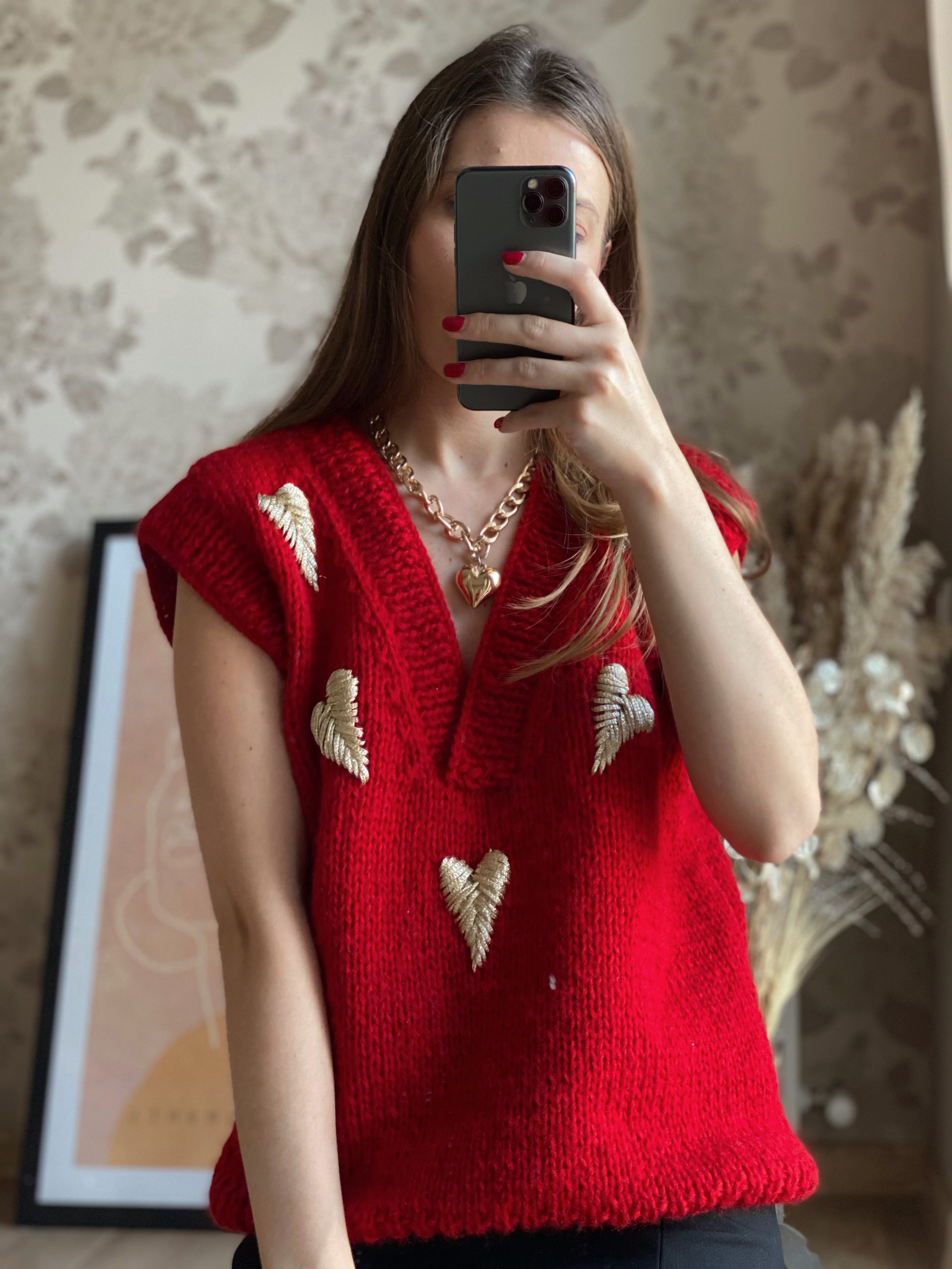 Red wool vest with hearts