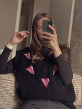 Load image into Gallery viewer, Black wool vest with pink hearts
